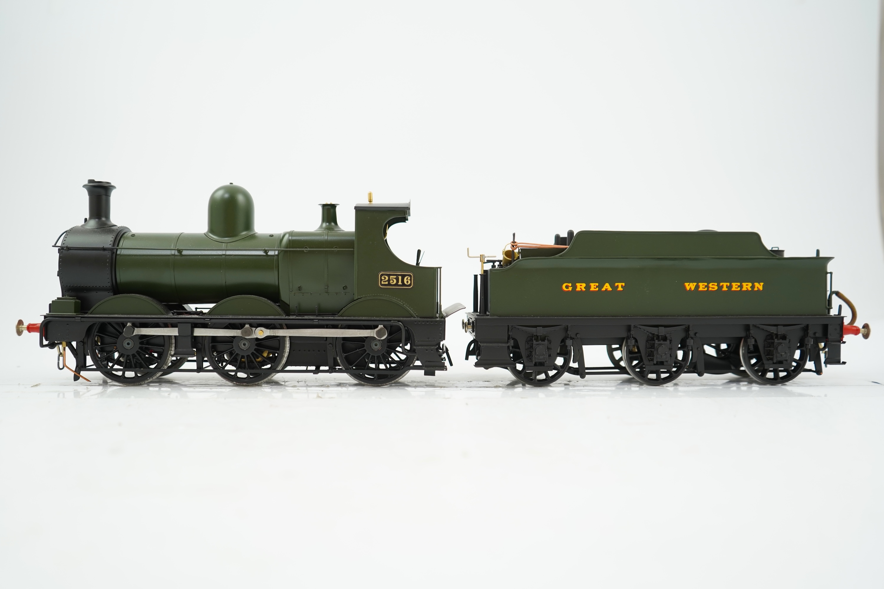 A Gauge One model of a GWR Dean Goods, 0-6-0 tender locomotive, 2516, the model is unpowered in order to allow for a high level of detailing of the valve gear between the frames.